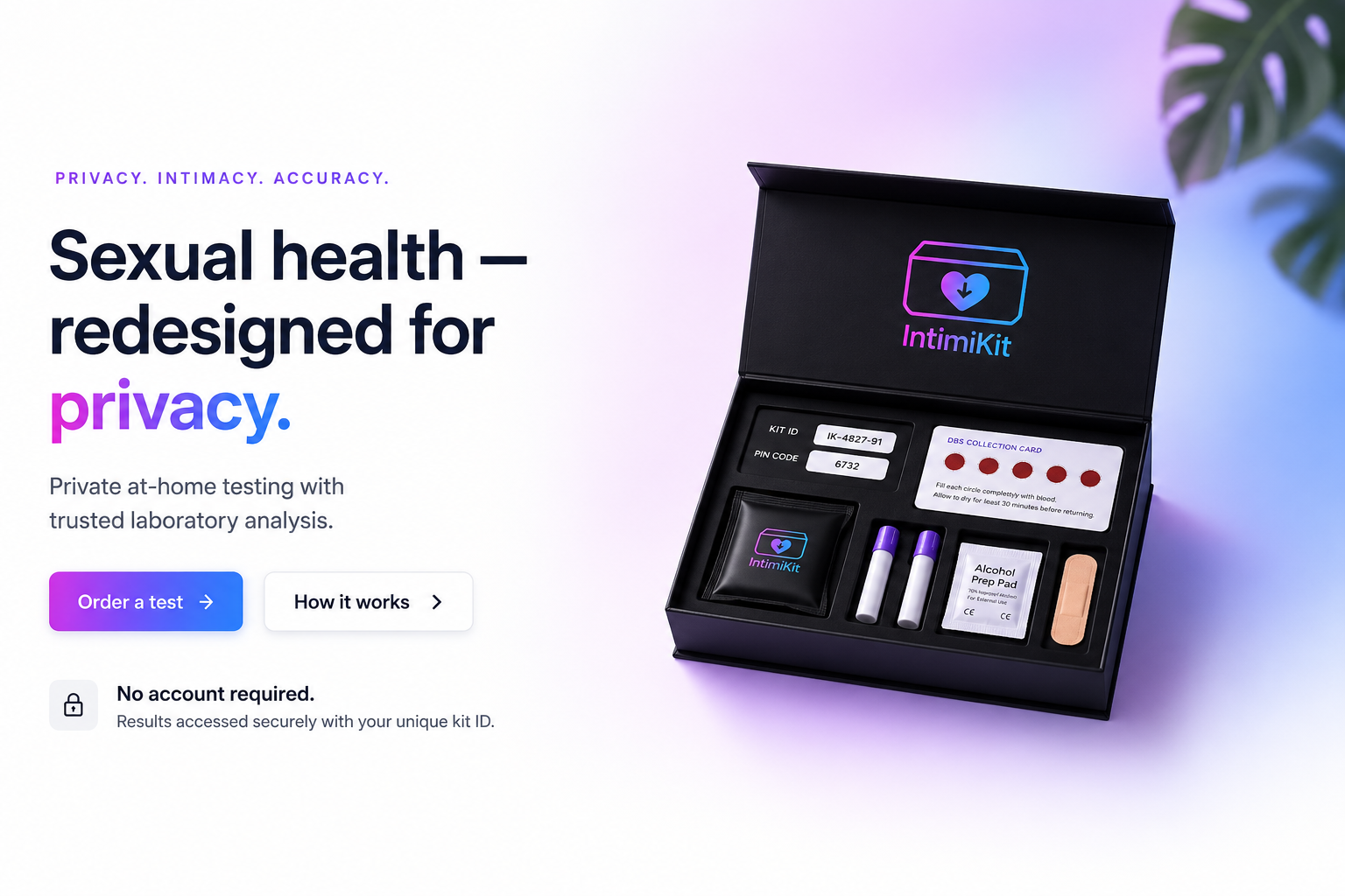 Sexual health — redesigned for privacy. Join early access or read how it works. No account required, results accessed securely with your unique kit ID.